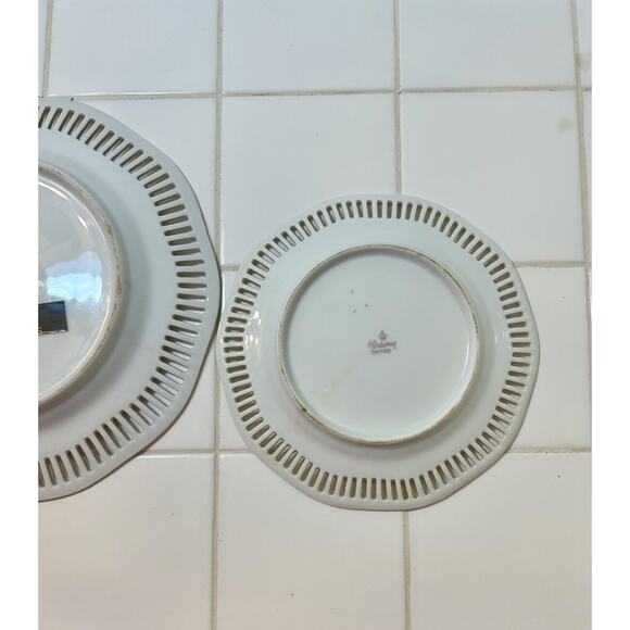 2 Reticulated Pierced Porcelain Dessert Plates Grapes & Apple Gold Trim Germany - Picture 4 of 4